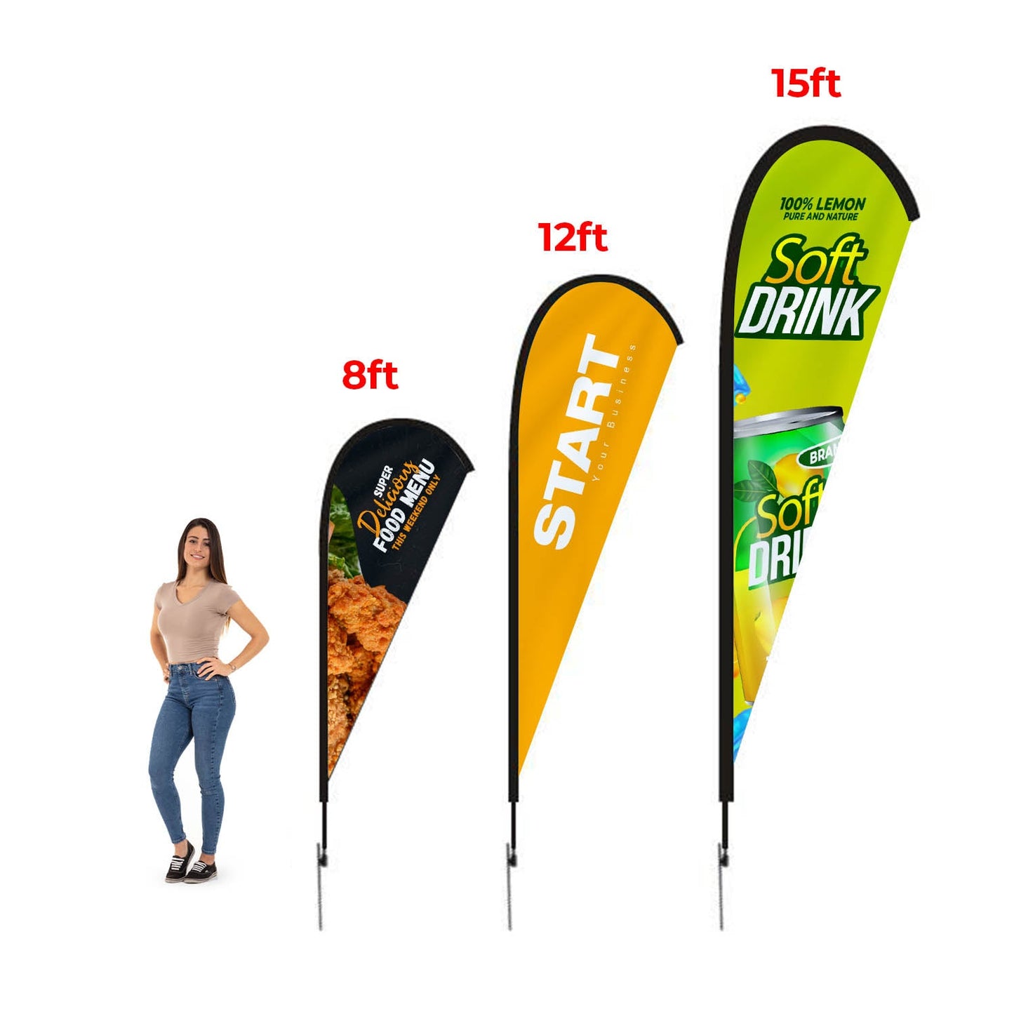 15' Teardrop Flag Kit w/ Double Sided Imprint, Poles, Ground Stake and Carry Case