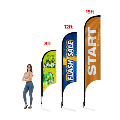 15' Feathered Flag Kit w/ Double Sided Imprint, Poles, Ground Stake and Carry Case